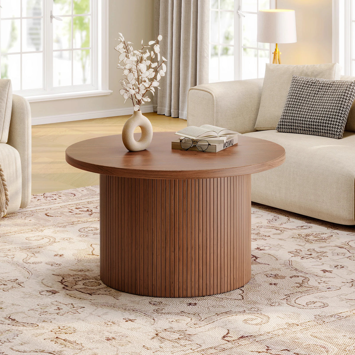 31.5-Inch Round Fluted Coffee Table - Image 5