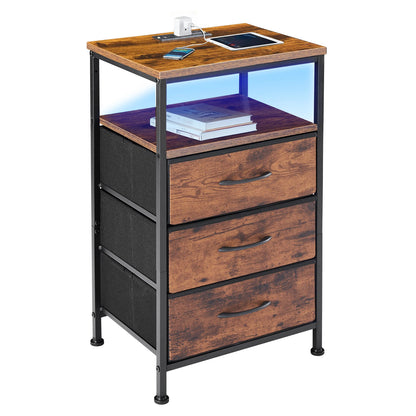 Fabric-Drawer Nightstand with Charging Station - Image 1