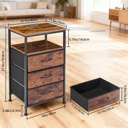 Fabric-Drawer Nightstand with Charging Station - Image 2