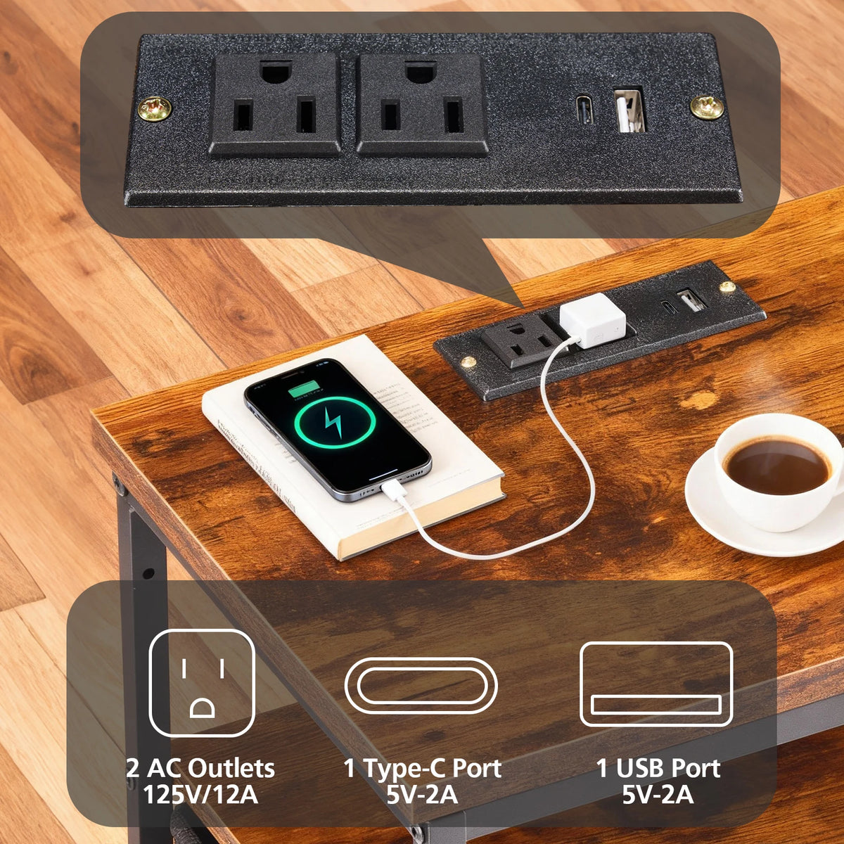 Fabric-Drawer Nightstand with Charging Station - Image 3