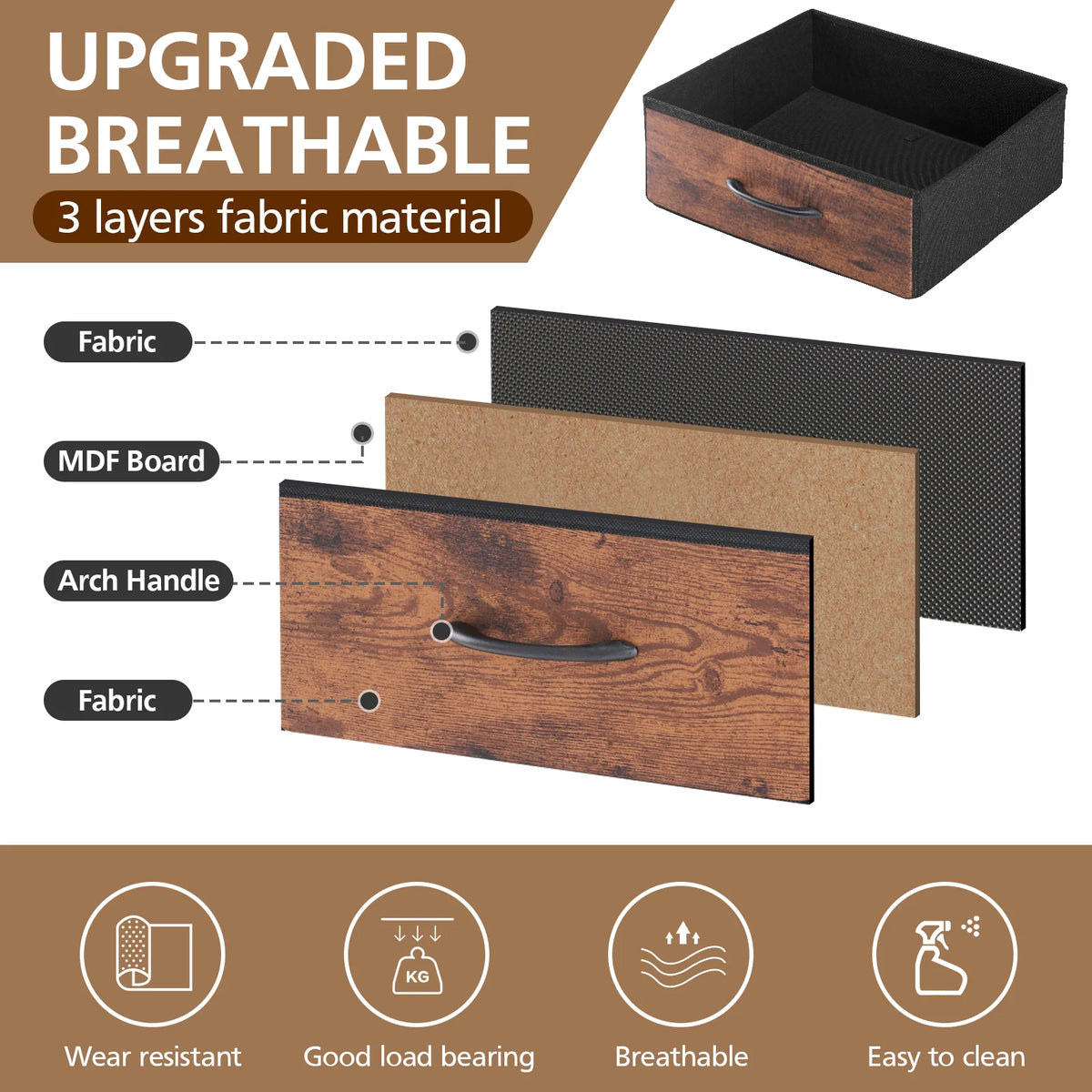 Fabric-Drawer Nightstand with Charging Station - Image 4