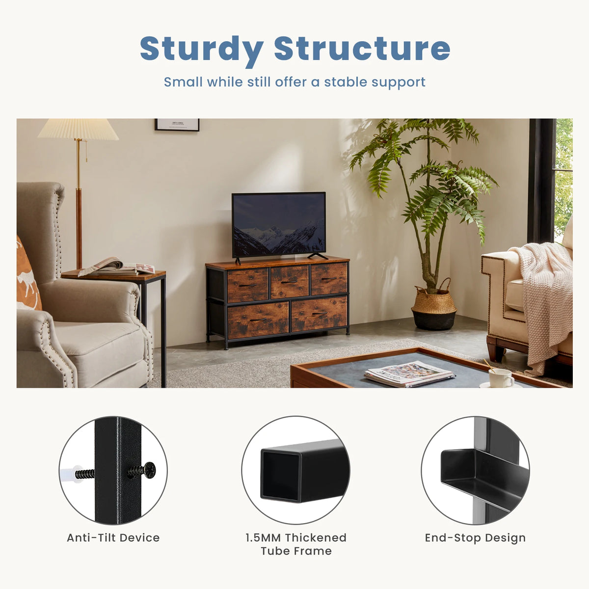 Five-Drawer Fabric Storage Dresser - Image 6