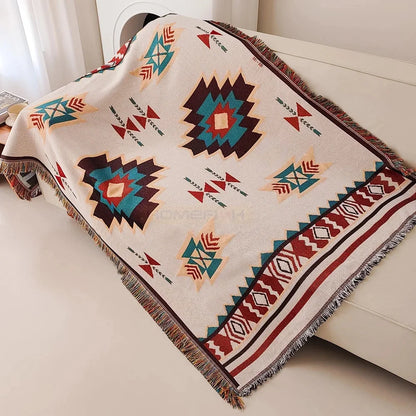 Geometric Woven Throw with Fringe - Image 1