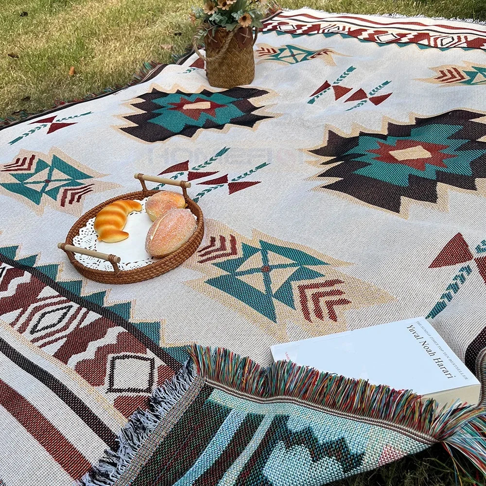 Geometric Woven Throw with Fringe - Image 2