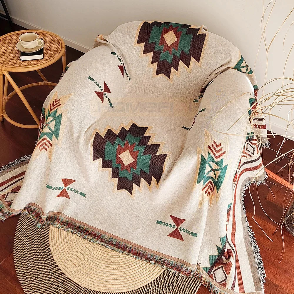 Geometric Woven Throw with Fringe - Image 3