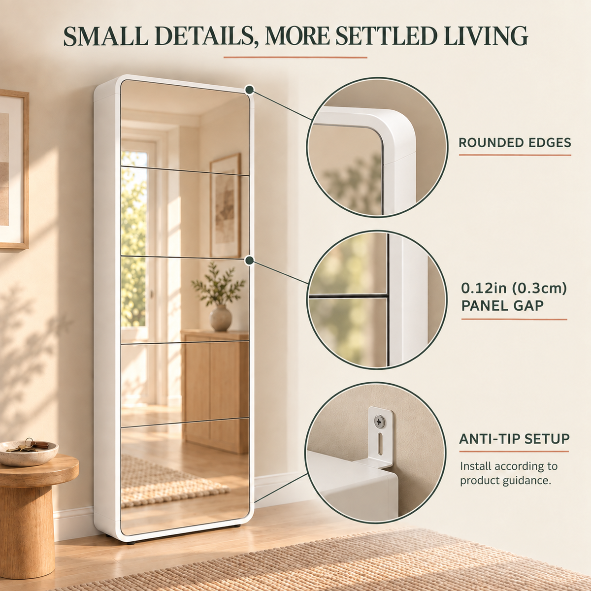 Sagerune 5 Mirror Shoe Cabinet — design safety details