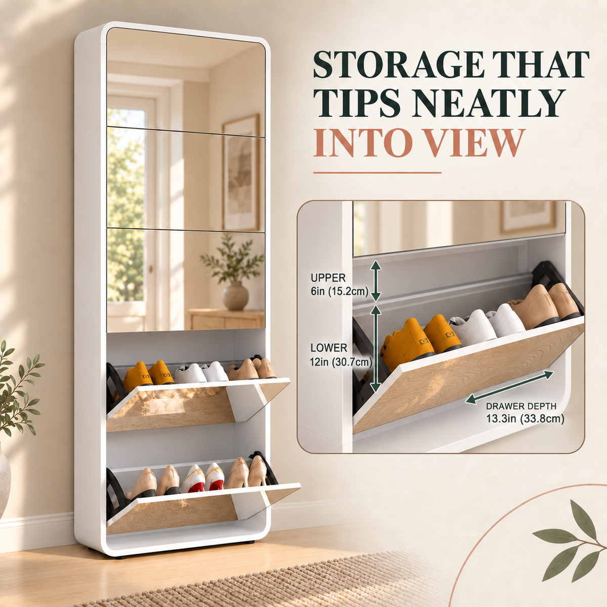 Sagerune 5 Mirror Shoe Cabinet — drawer capacity dimensions