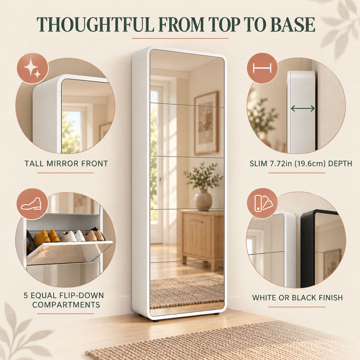 Sagerune 5 Mirror Shoe Cabinet — four product highlights