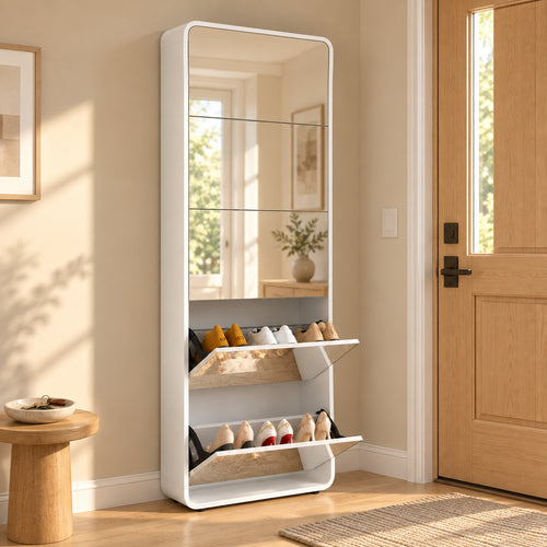 Sagerune 5 Mirror Shoe Cabinet — hero white 1a